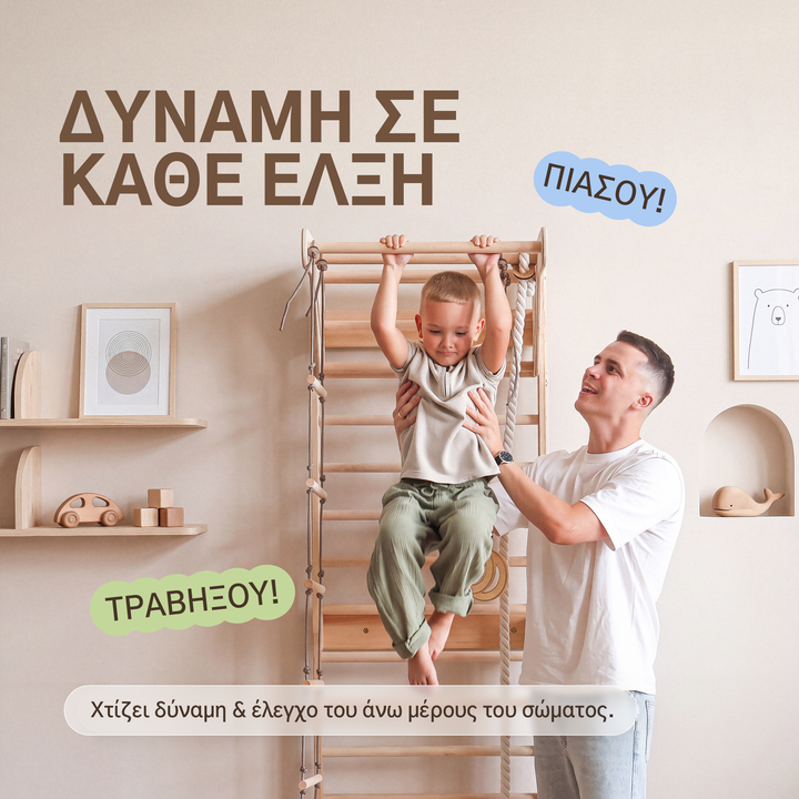 Σουηδική σκάλα 5 σε 1 με μονόζυγο και σετ κούνιας 3 σε 1