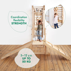 Σετ παιχνιδιού ζούγκλας Jungle Play Set 7 σε 1 για παιδιά: Σουηδικοί τοίχοι + γέφυρα αναρρίχησης + Σετ κούνιας + Σανίδα ολίσθησης + Ράμπα