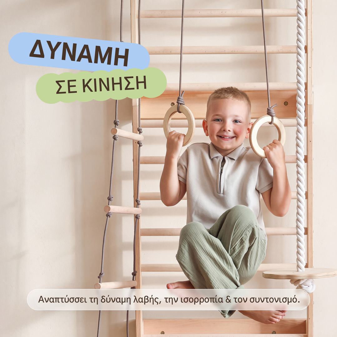 Σουηδική σκάλα 5 σε 1 με μονόζυγο και σετ κούνιας 3 σε 1
