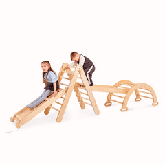 Σετ πλαισίων αναρρίχησης Montessori 4 σε 1: Τριγωνική σκάλα + Αψίδα/Κουνιστή καρέκλα + Σανίδα ολίσθησης/Ράμπα + Δίχτυ αναρρίχησης