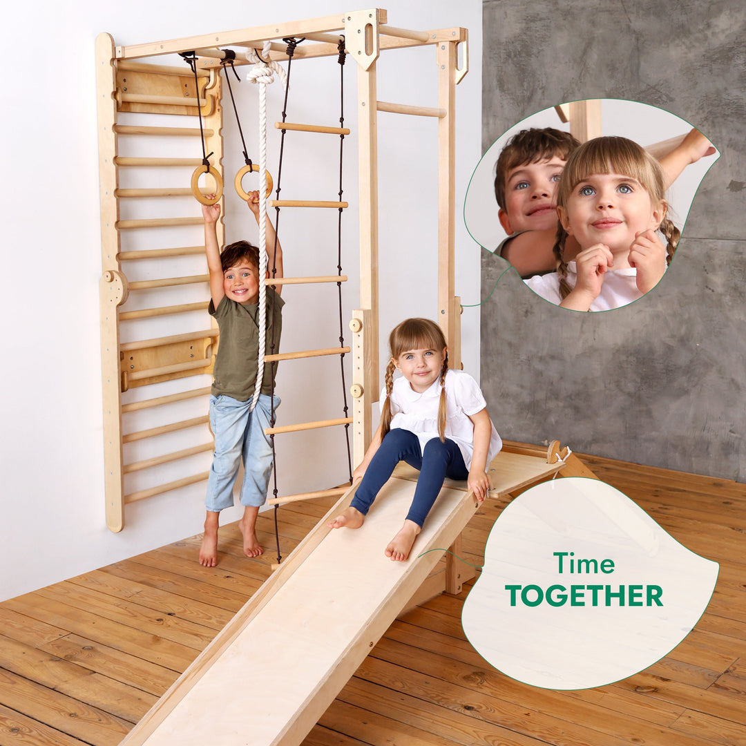 Σετ παιχνιδιού ζούγκλας Jungle Play Set 7 σε 1 για παιδιά: Σουηδικοί τοίχοι + γέφυρα αναρρίχησης + Σετ κούνιας + Σανίδα ολίσθησης + Ράμπα