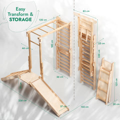 Σετ παιχνιδιού ζούγκλας Jungle Play Set 7 σε 1 για παιδιά: Σουηδικοί τοίχοι + γέφυρα αναρρίχησης + Σετ κούνιας + Σανίδα ολίσθησης + Ράμπα