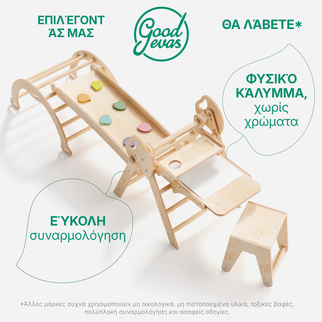 Σετ Αναρρίχησης 5-σε-1 για Νήπια: Τρίγωνο Pikler + Καμάρα Αναρρίχησης + Σανίδα Τσουλήθρας + Μαξιλάρι – Μπεζ