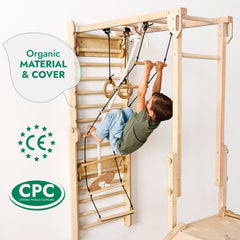 Σετ παιχνιδιού ζούγκλας Jungle Play Set 7 σε 1 για παιδιά: Σουηδικοί τοίχοι + γέφυρα αναρρίχησης + Σετ κούνιας + Σανίδα ολίσθησης + Ράμπα