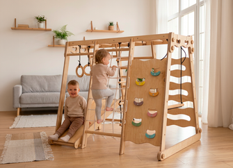 Γυμναστήριο εσωτερικού χώρου 6 σε 1 Jungle Gym για παιδιά: Παιδική χαρά + Σετ κούνιας + Σανίδα τσουλήθρας + Σχοινί + Σκαλιά