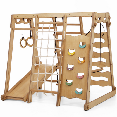 Γυμναστήριο εσωτερικού χώρου 6 σε 1 Jungle Gym για παιδιά: Παιδική χαρά + Σετ κούνιας + Σανίδα τσουλήθρας + Σχοινί + Σκαλιά