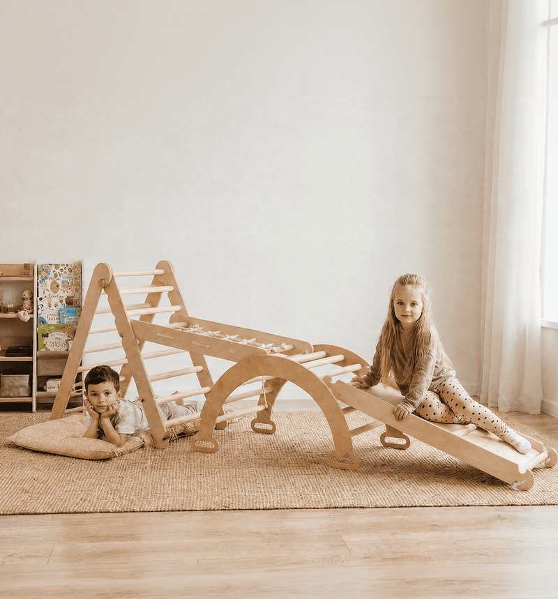 Σετ αναρρίχησης Montessori 5 σε 1: Τριγωνική σκάλα + Αψίδα αναρρίχησης + Σανίδα ολίσθησης + Δίχτυ αναρρίχησης + Προσθήκη τέχνης